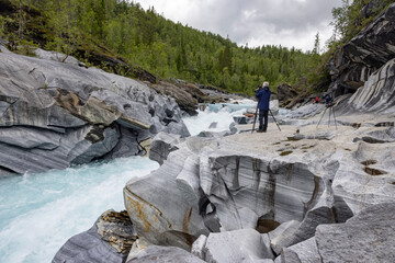 Castle of marble,  (Marmorslottet) great and unique rock formations by the river of Glomåga,Mo i Rana,Nordland county, Norway, Europe