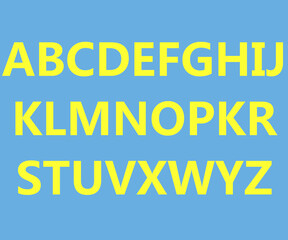 Alphabet letters in yellow color with blue background.