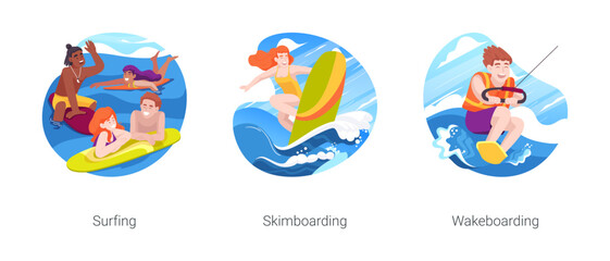 Extreme water sport isolated cartoon vector illustration set