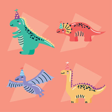 four dinosaurs in birthday