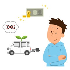 電気自動車のメリットについて考える男性1