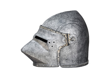 Medieval knight helmet isolated on white background with clipping path