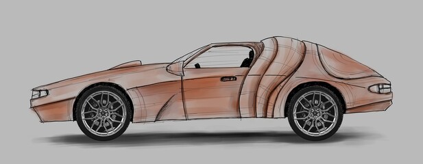 Fototapeta Concept car, sketch - digital painting obraz