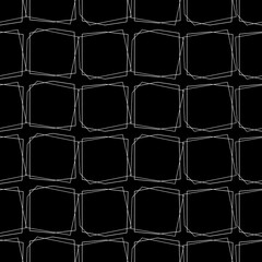 Seamless abstract white pattern of large hand-drawn polygons on black background