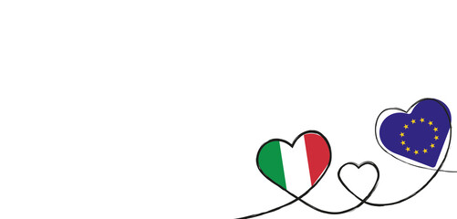 Drei verbundene Herzen mit der Flagge von Italien und Europa