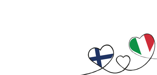 Drei verbundene Herzen mit der Flagge von Italien und Finnland