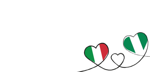 Drei verbundene Herzen mit der Flagge von Italien und Nigeria