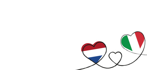 Drei verbundene Herzen mit der Flagge von Italien und der Niederlande