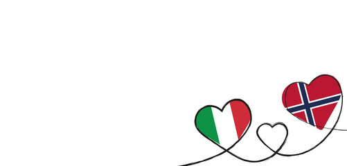 Drei verbundene Herzen mit der Flagge von Italien und Norwegen