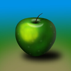 green apple on blue background
