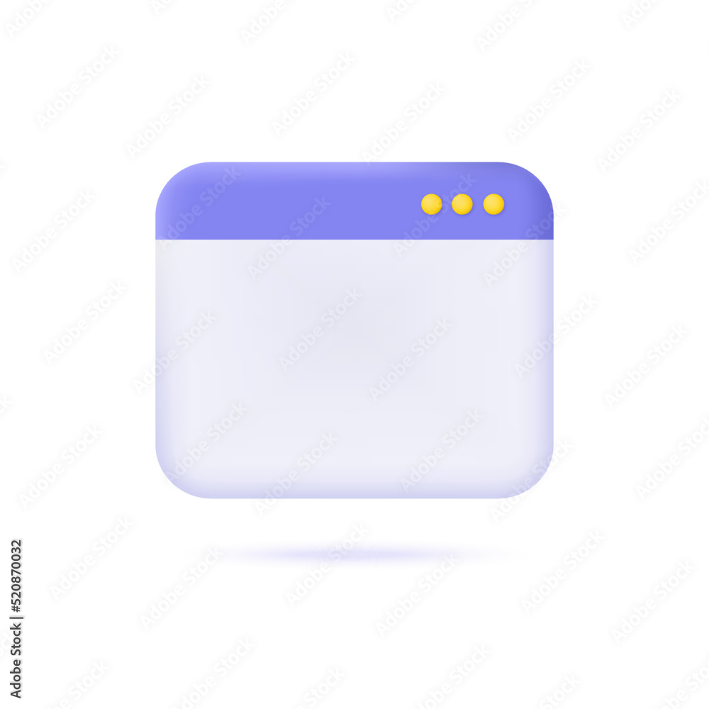 Poster 3d browser blank page icon, site border, notification page interface. 3d cartoon style element for d