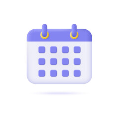 3d calendar icon in cartoon style. business planning concept. vector illustration isolated on white background.