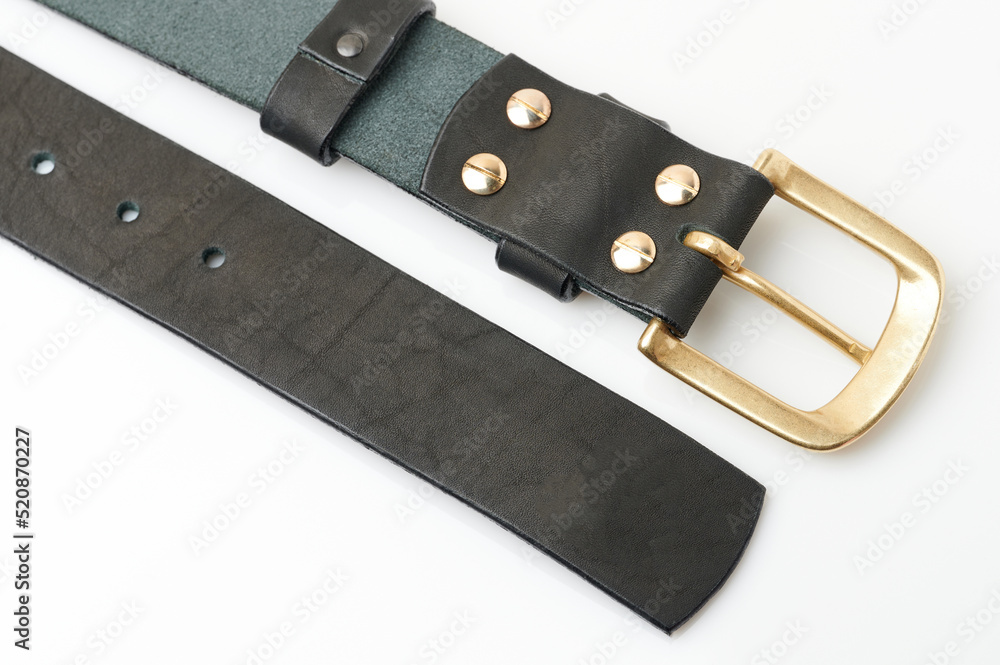 Sticker Brown leather belt with golden buckle