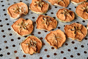 Dried Apple Slices Close-up. Drying Fruits at Home.