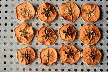 Dried Apple Slices Close-up. Drying Fruits at Home.