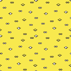 Minions. Yellow seamless with minion pattern. Vector for packaging, clothing, T-shirts. Two eyes glasses or goggles. Cartoo, sight design, pop-eyed funny. Vector illustration	