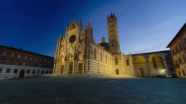 Night to Day Sunrise Time Lapse of Siena Cathedral, Florence, Tuscany, Italy