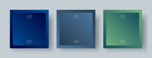 Quote Templates Vector Set. Quotation Marks Isolated on Modern Gradient Backgrounds. Square Format Quotes Template for Social Media Post