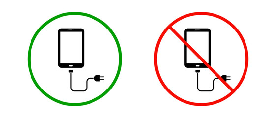Charging permitted and charging prohibited icon set. Charging restrictions. Vector.