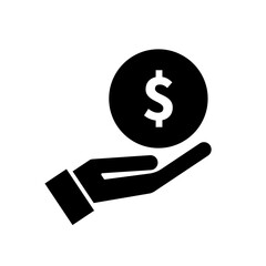 Save money silhouette icon. Dollar coin and hand. Vector.