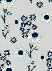 Flowers and leaves in vintage style, seamless pattern	