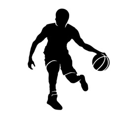 Basketball Dribbling Sports Player Isolated Black Silhouette Athlete Icon Illustration