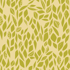 Green plant leaves seamless vector repeat pattern