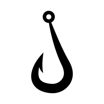 Fish hook icon. Black silhouette. Front side view. Vector simple flat graphic illustration. Isolated object on a white background. Isolate.