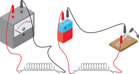 Isolated vector illustration of Michael Faraday's experiment. 3d diagram of the electromagnetic induction.