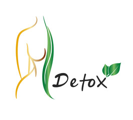 Vector illustration of female body silhouette and inscription detox. Logo for nutritional plans, nutritionist, diets, health, medicine.