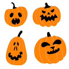 Cute halloween pumpkins. Isolated on white background. Flat style vector illustration.