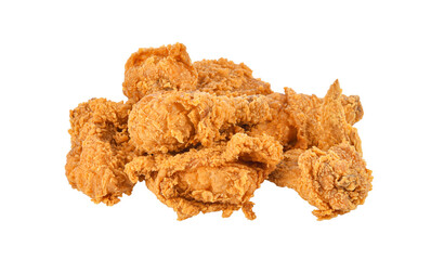 Heap of fried chicken isolated on white background.