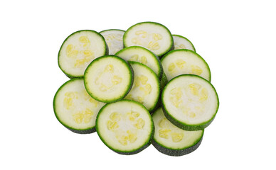 Slices of zucchini isolated on white background. Top view