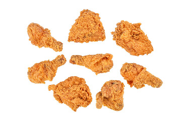 Fried chicken isolated on white background. Top view