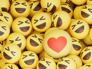 Obraz premium Squint Laugh Over Heart Symbol Emoticon Balls Crypto Currency 3D Illustration Render