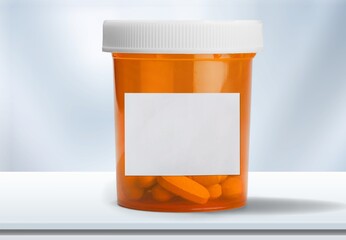 Set of pills in RX prescription drug bottle