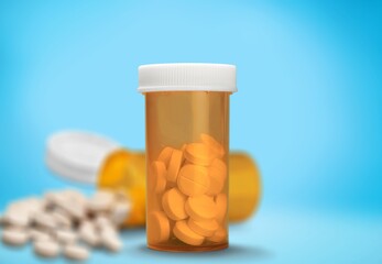 Set of pills in RX prescription drug bottle