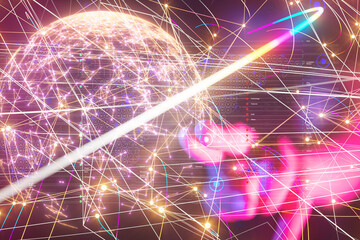 Neural network 3D illustration. Big data and cybersecurity