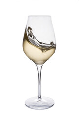 glass of white wine on white background