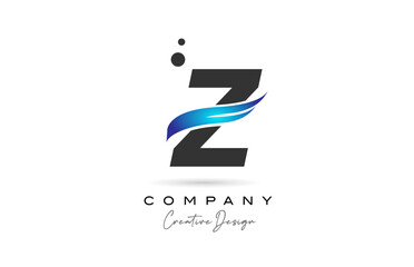 Z grey blue dots alphabet letter logo icon. Creative template for company and business