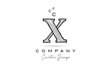 X black white alphabet letter logo icon with cartoonish style. Creative cartoon template for business and company