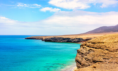 Fototapeta na wymiar arid landscape of beaches in Fuerteventura, Canary Islands, Spain