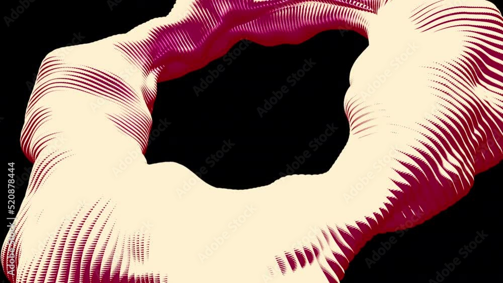 Poster a pink ring that blurs. design.a bright blob in the animation made of dense material and swaying in 