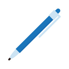 Blue pen on white background. School supplies. Flat design.