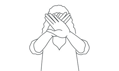 Woman showing Stop sign.