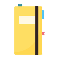 Yellow planner on white background. School supplies. Flat design.