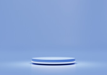 Blue geometry pedestal for display with light. Empty product stand with a geometrical shape. minimal style. 3d render illustration.