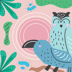 Fototapeta premium owl and raven doodle