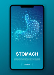 Stomach 3d polygonal symbol for UI, UX design template. Low poly Digestive system illustration for mobile app design. Organ illustration concept.