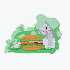 cat Burger cute cartoon - Vector